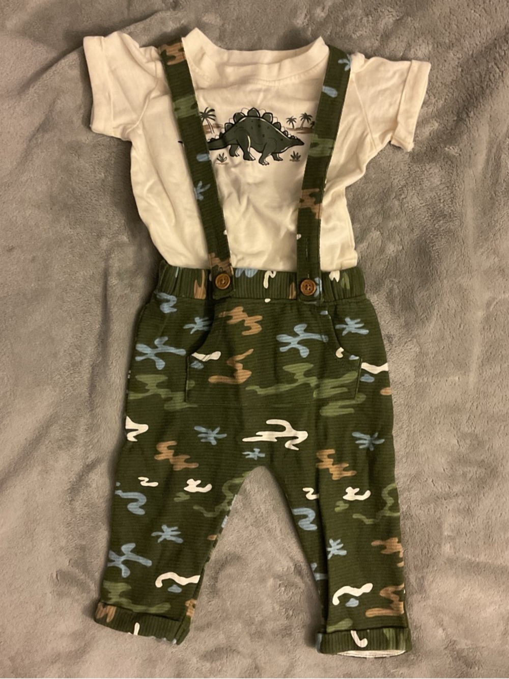Toddler Camo Suspender Pants with Dino Tee - Green
